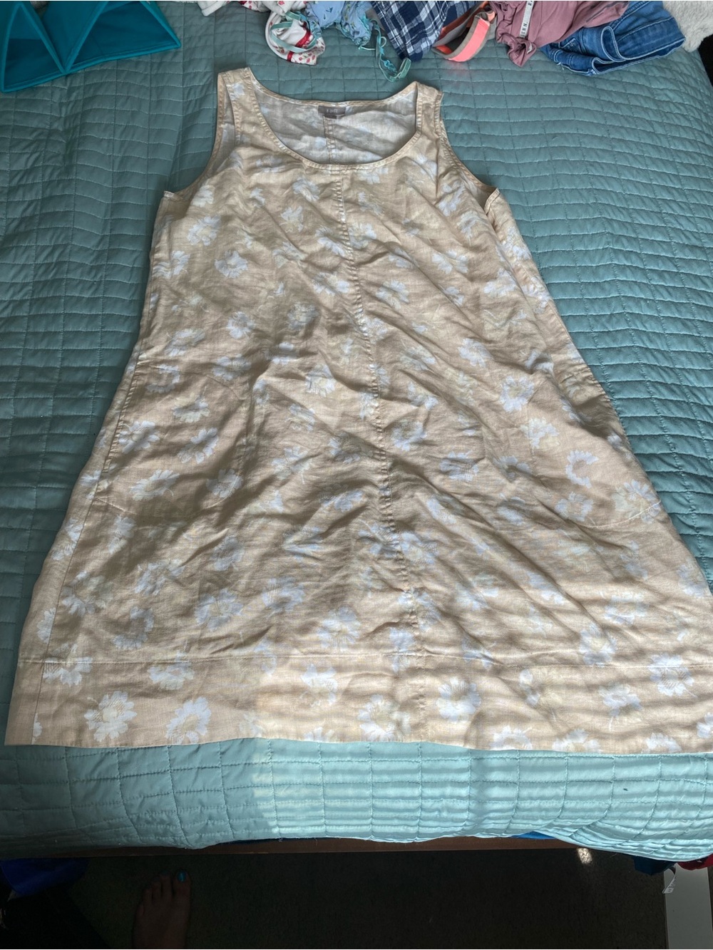 J. Jill Beige and White Sleeveless Midi Dress 100% Linen